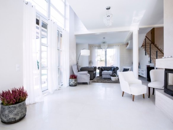living room with big windows