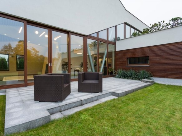 modern mansion with patio