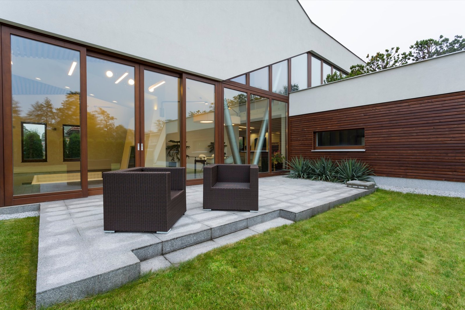 modern mansion with patio